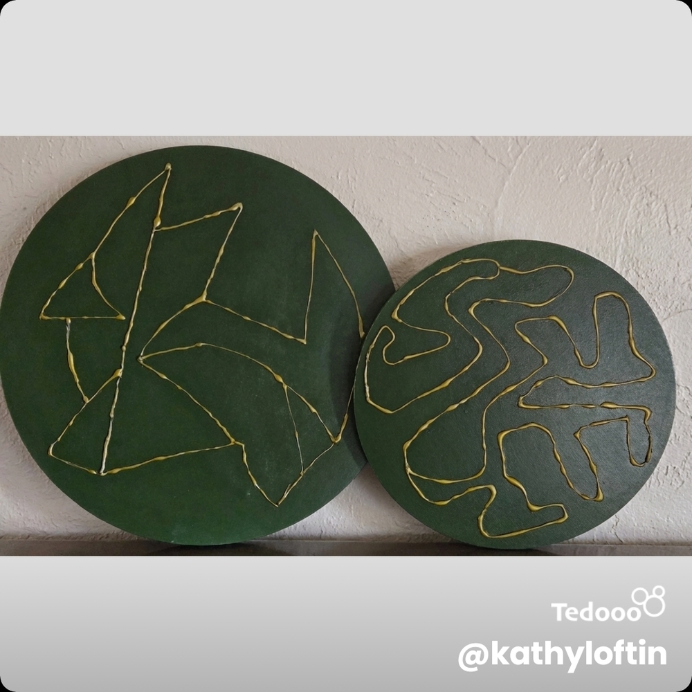 Green Abstract Round Wall Art with Gold Accents -